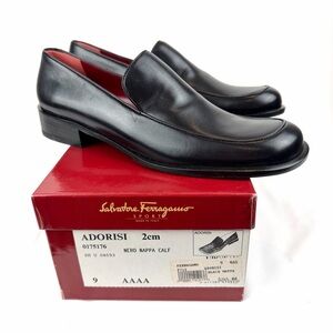 Salvatore Ferragamo Black Leather Loafers with Red Interior